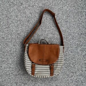 Ava & Viv Black White Brown Adjustable Crossbody Saddle Purse